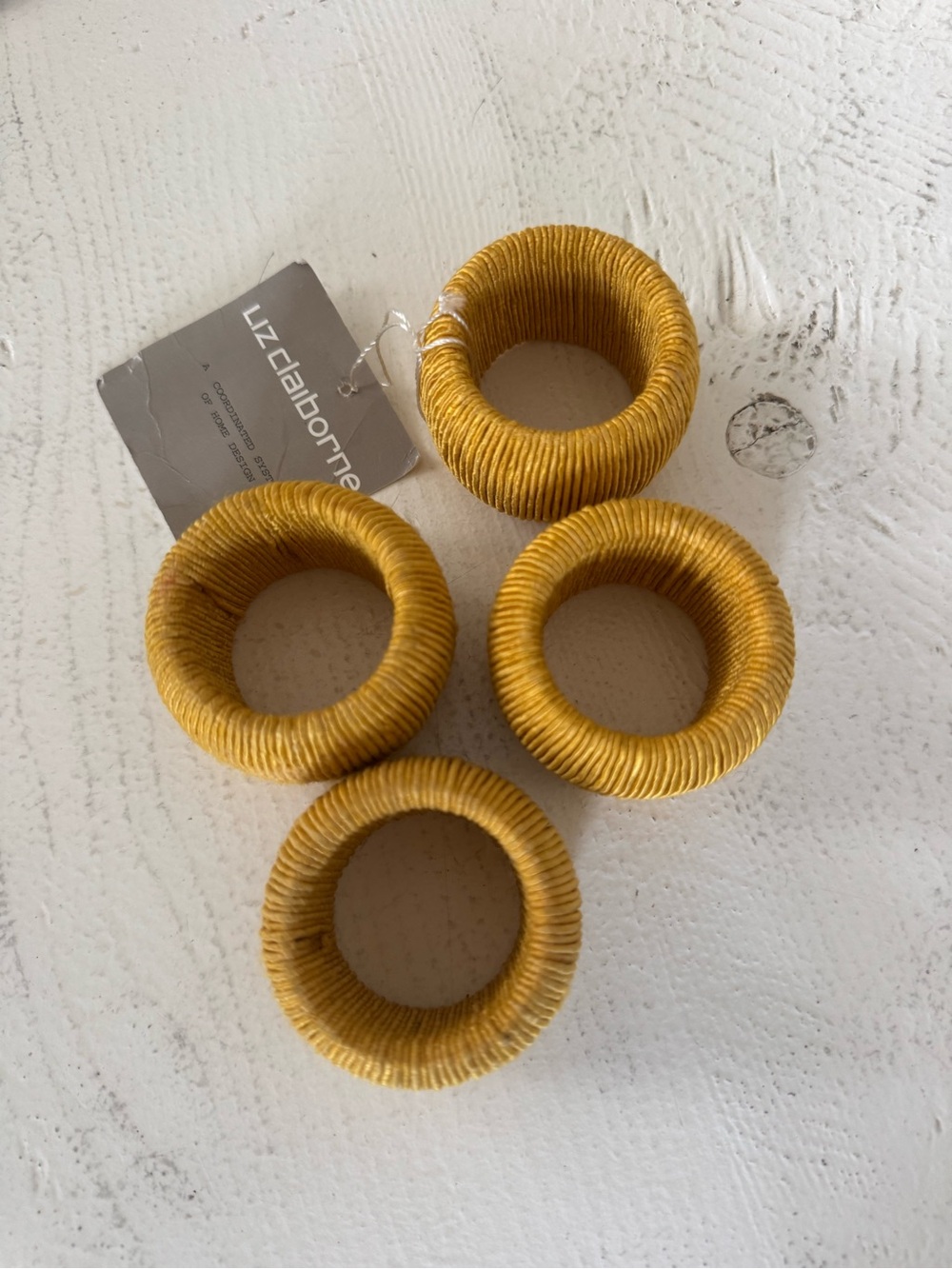 Liz Claiborne Mustard Yellow Wrapped Napkin Rings - Set of 4